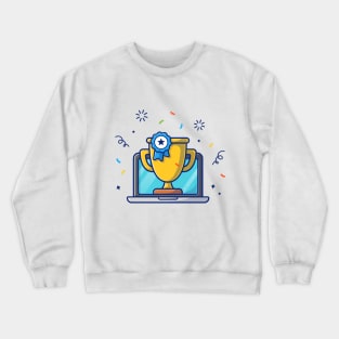 Gold trophy badge with laptop cartoon Crewneck Sweatshirt